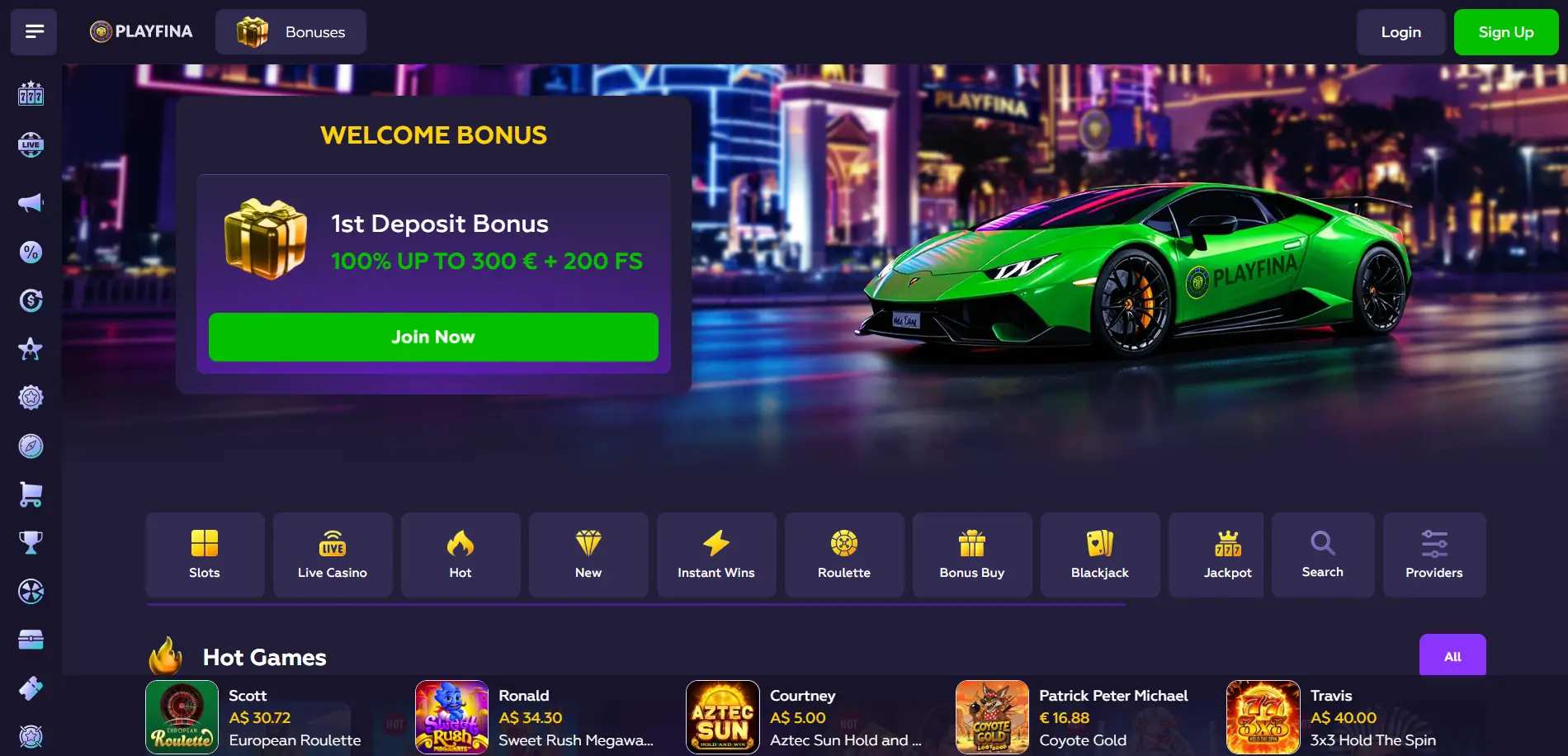 playfina casino menu